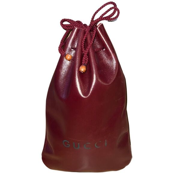Vintage Gucci Red Leather Drawstring Pouch - Picture 1 of 11